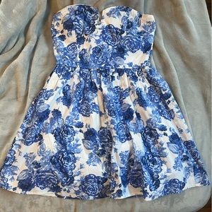 Bailey Bluey Strapless Dress with Blue Floral Flowers